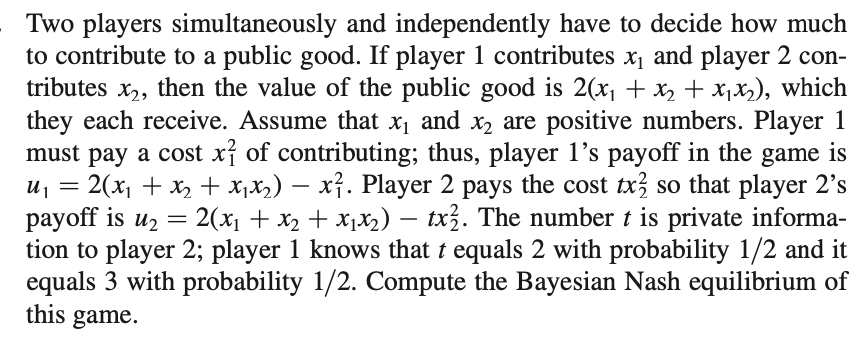 contribute to a public good. If player 1 contributes x1 and player