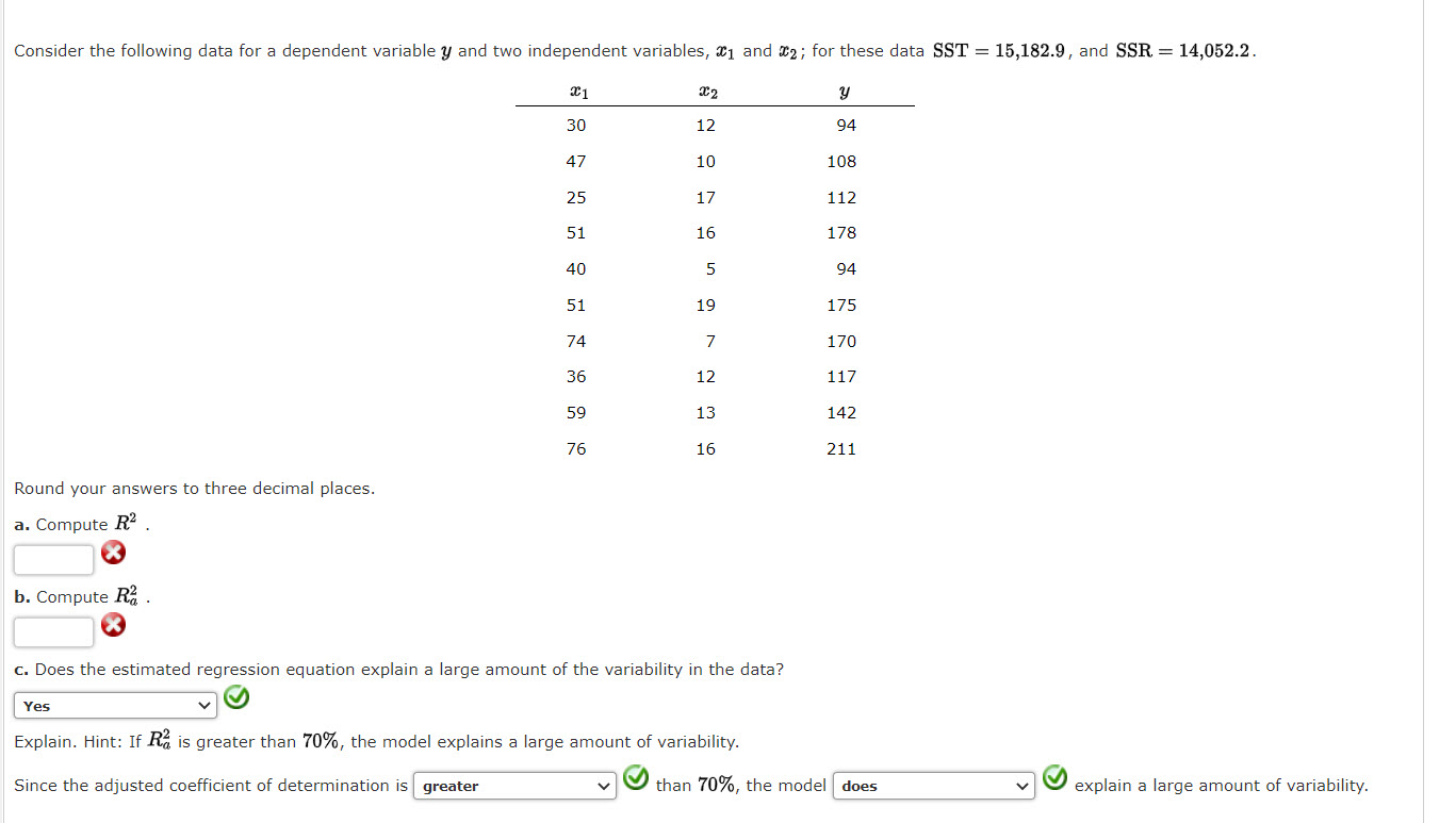  Consider the following data for a dependent variable y and two