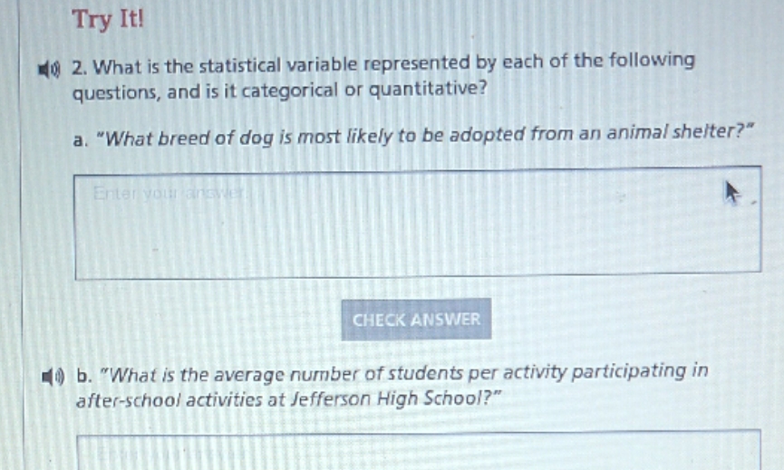 statistics Try It! 1 2. What is the statistical variable represented by