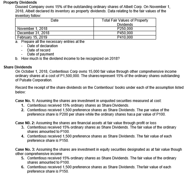 PROBLEM ON PROPERTY DIVIDENDS AND SHARE DIVIDENDS Property Dividends Doused Company