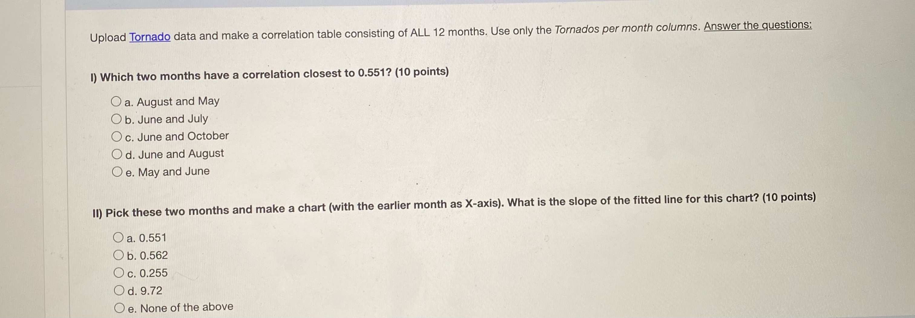  Upload Tornado data and make a correlation table consisting of ALL