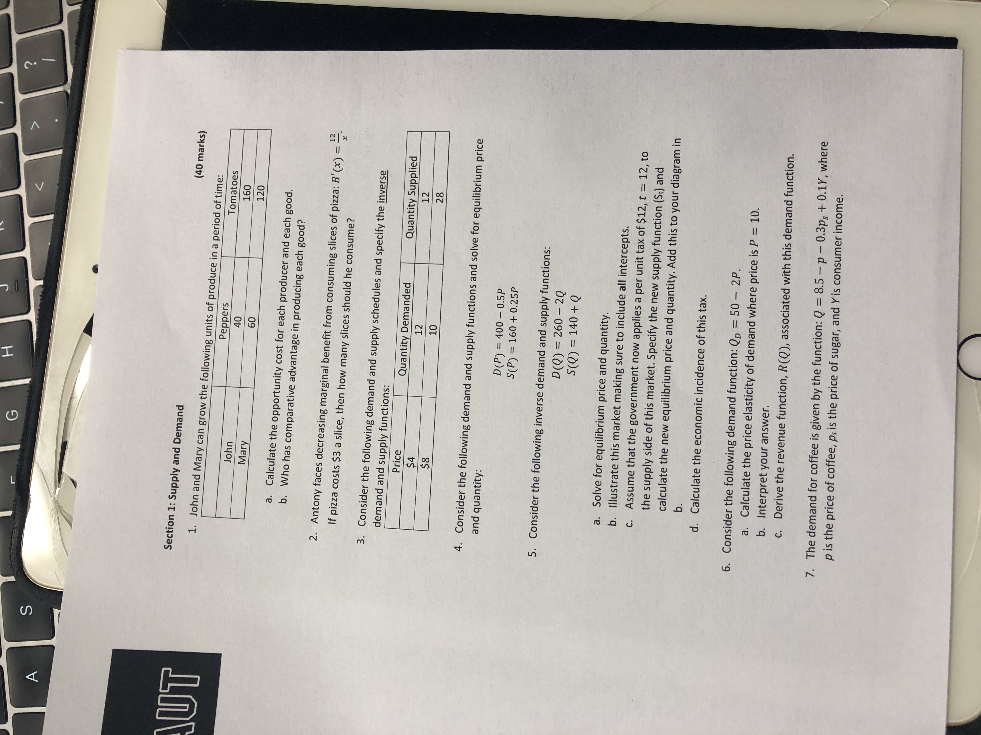  G S A AUT Section 1: Supply and Demand (40 marks)