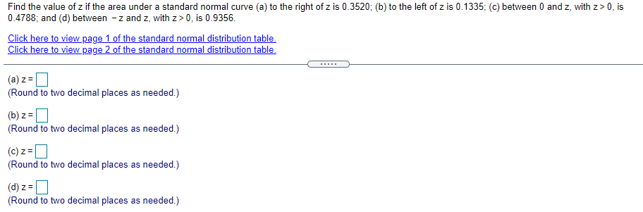 to View page 2 of the standard normal distribution table. (a) z