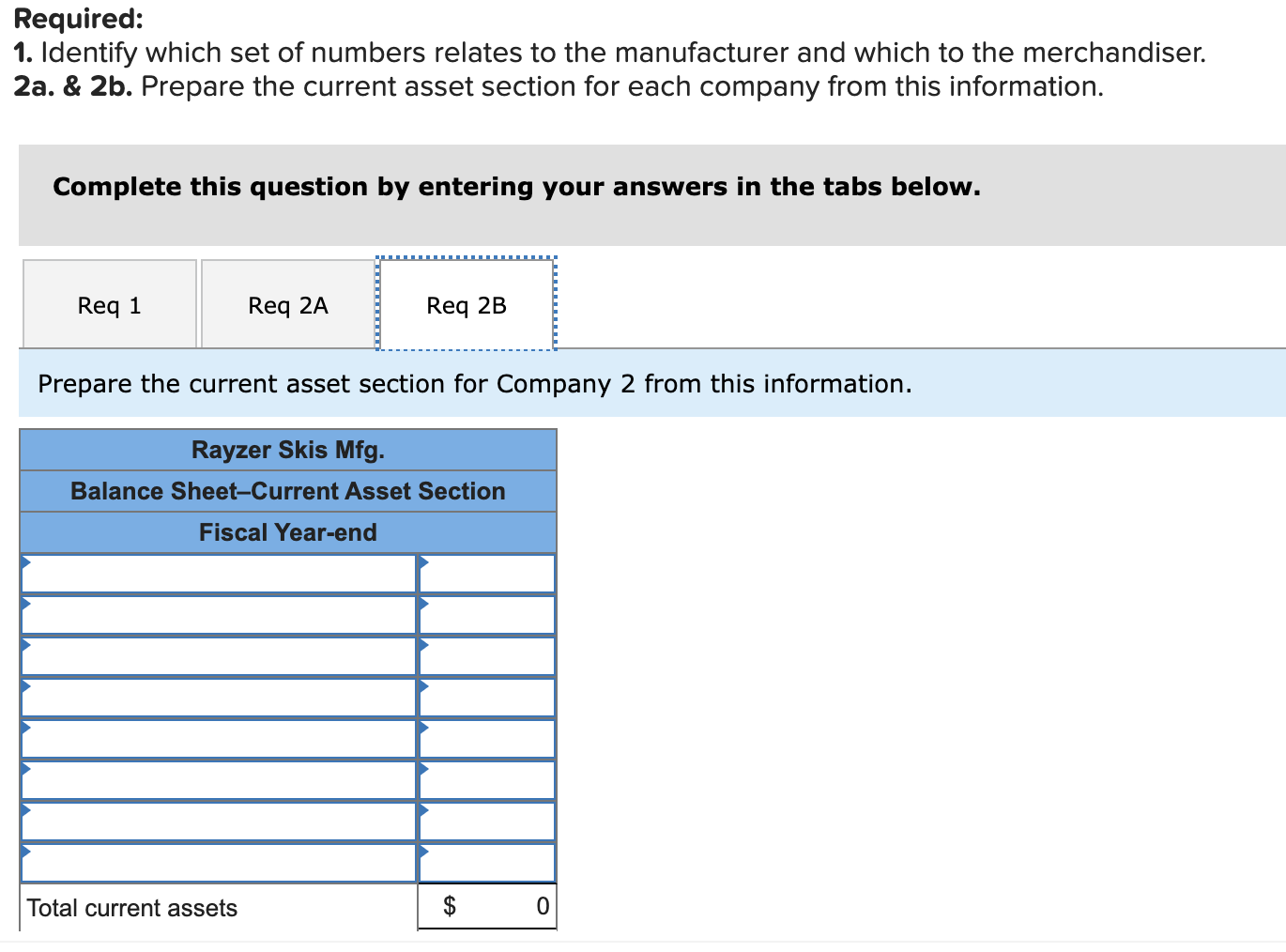 Current assets for two different companies at scal year-end are listed here.