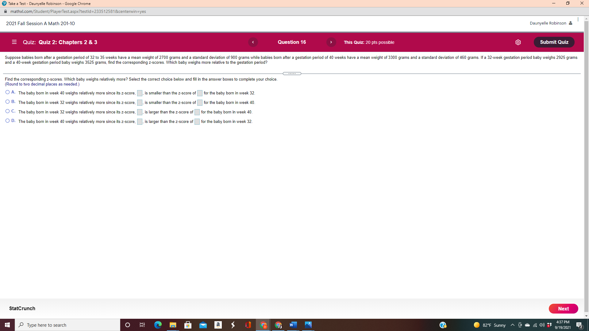  Take a Test - Daunyelle Robinson - Google Chrome - X