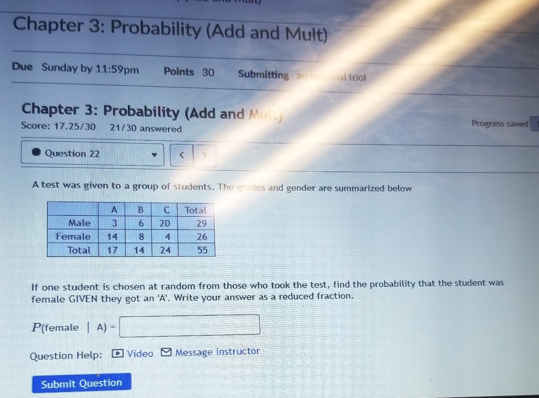 question #22 Chapter 3: Probability (Add and Mult) Due Sunday by 11:59pm