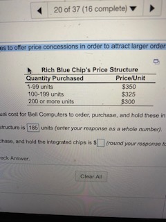 Bell Computers purchases integrated chips at $350 per chip. The holding