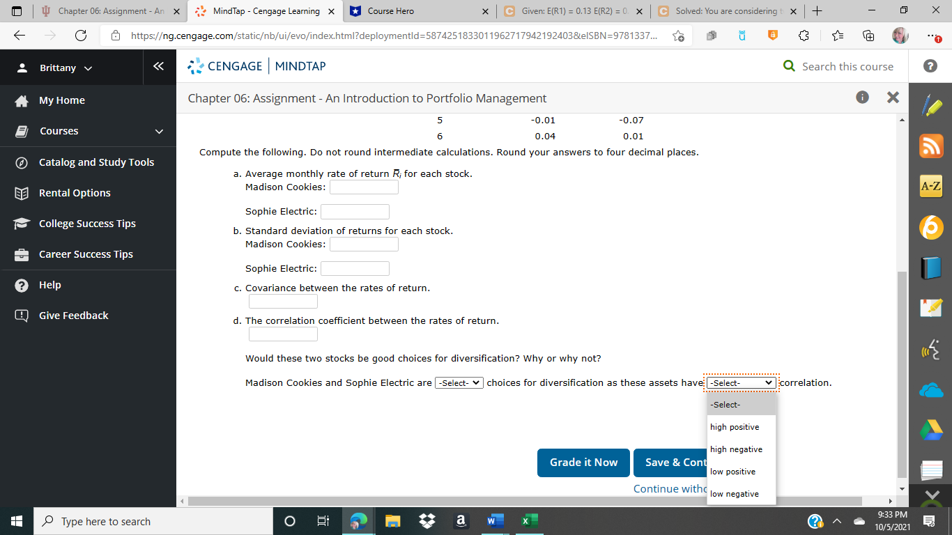 Learning X *Course Hero C Given: E(R1) = 0.13 E(R2) = 0.