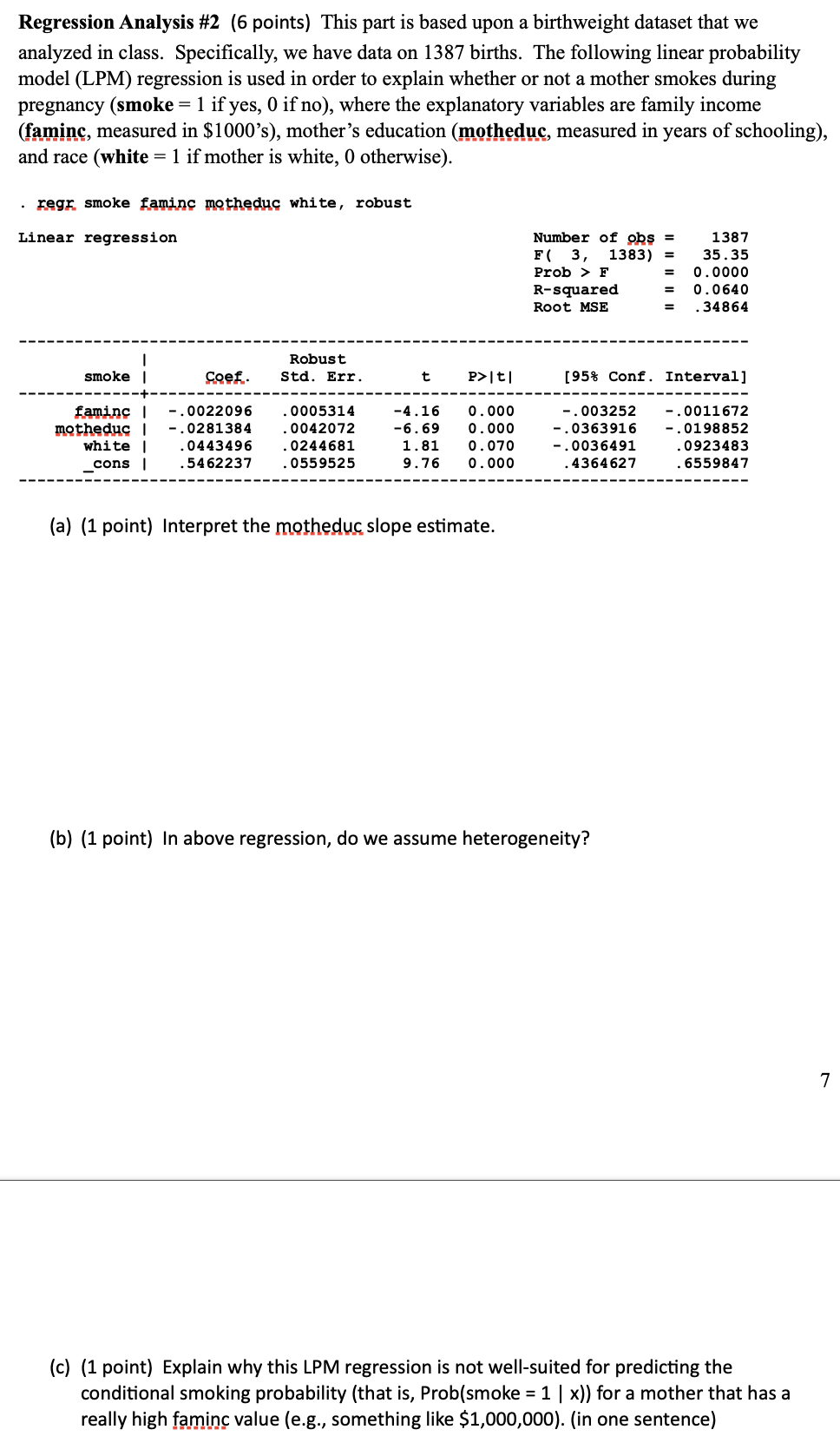 Regression Analysis #2 (6 points) This part is based upon a