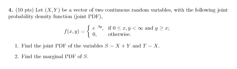 Let (X,Y ) be a vector of two continuous random variables, with