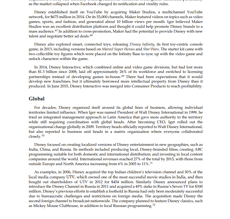 different businesses to create synergies?What did Bob Iger do to rejuvenate Disney?