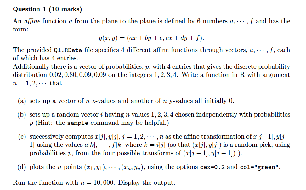  Question 1 (10 marks) An affine function g from the plane
