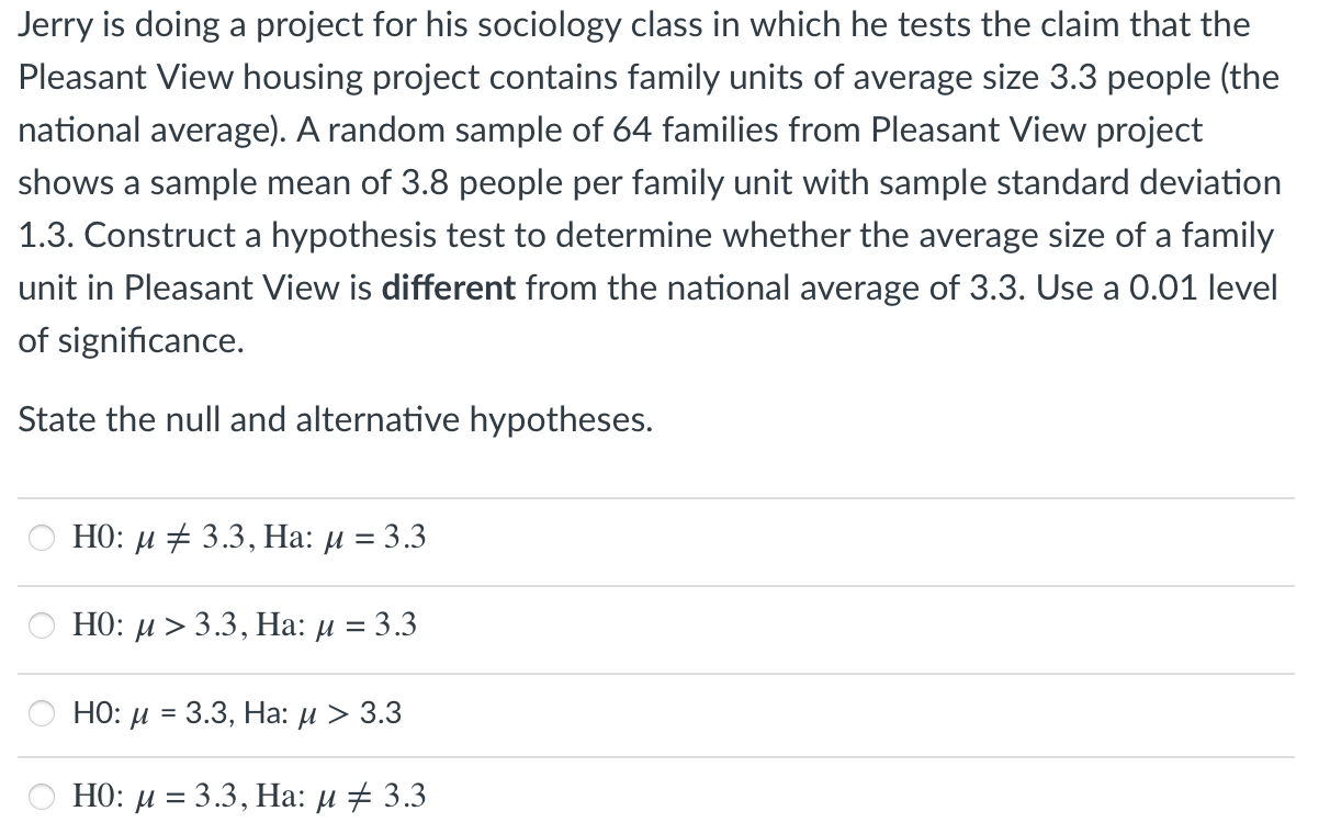 unit with sample standard deviation 1.3. Construct a hypothesis test to determine