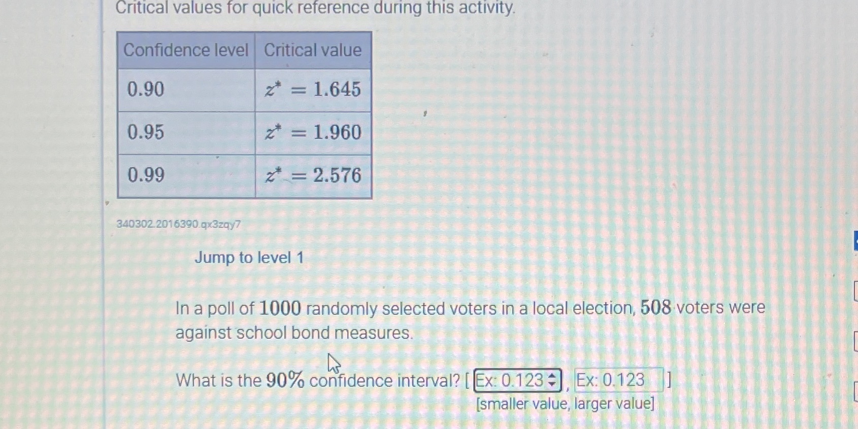 Need help solving this problem Critical values for quick reference during this