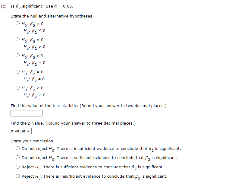 X,, X2, and y. Use a = 0.05. State the null and