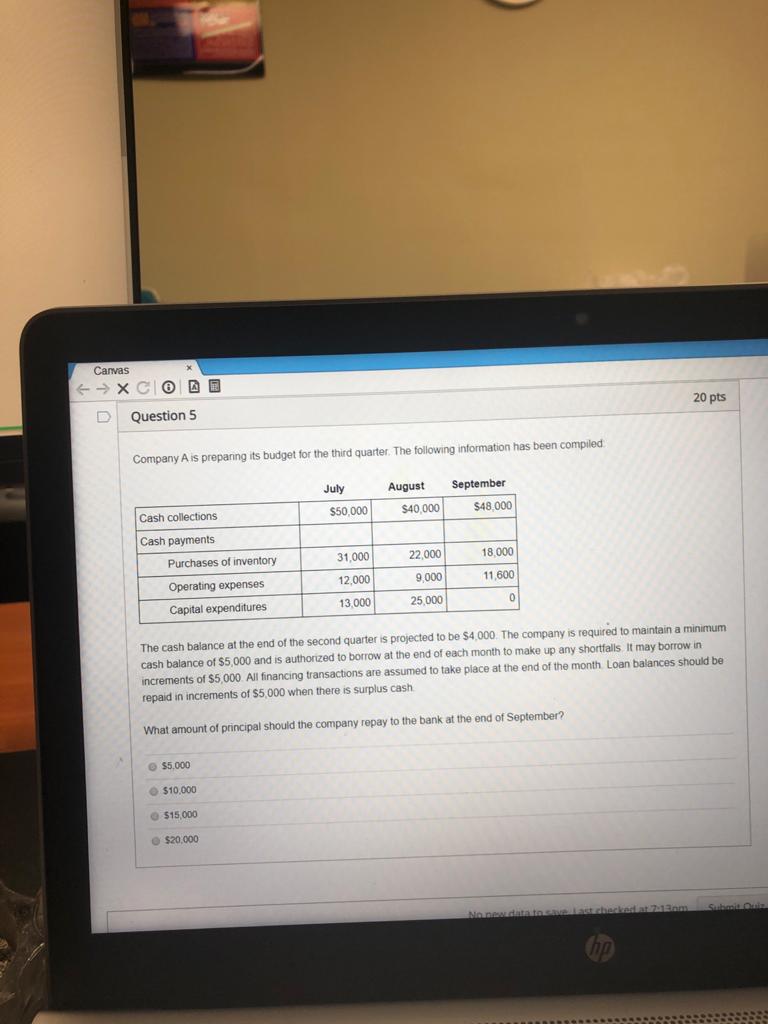 Canvas D Question 5 20 pts Company A is preparing its