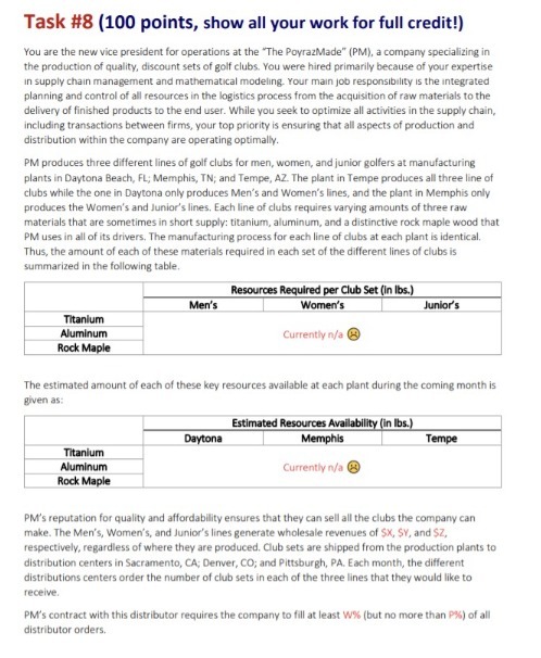 Task #8 (100 points, show all your work for full credit!)