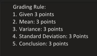  Grading Rule: 1. Given 3 points 2. Mean: 3 points 3.
