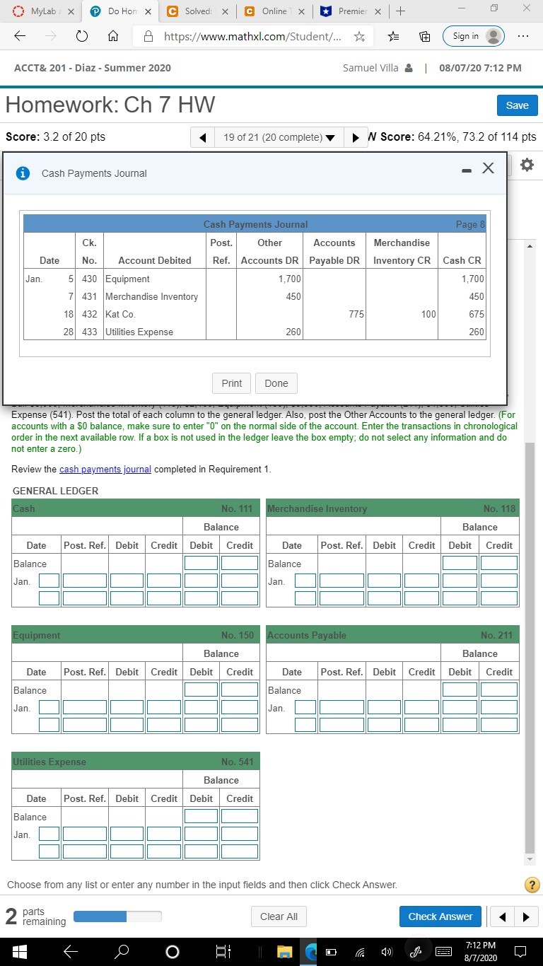 I need help with the general ledger Mylab & X Do Hon
