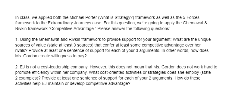 In class. we applied both the Michael Porter {What is Strategy?)