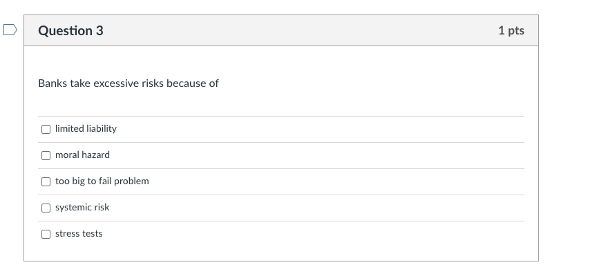 problem [:] systemic risk [:] stress tests 1 pts D Question 4