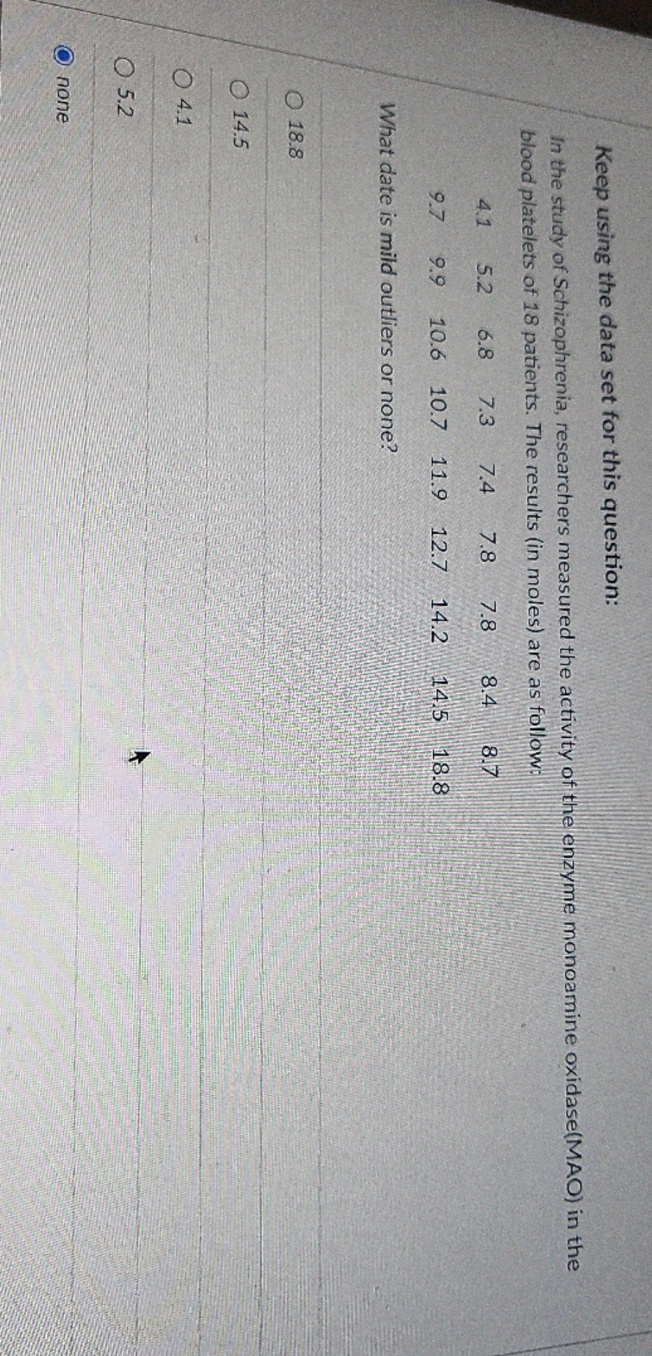 how to solve Keep using the data set for this question: In