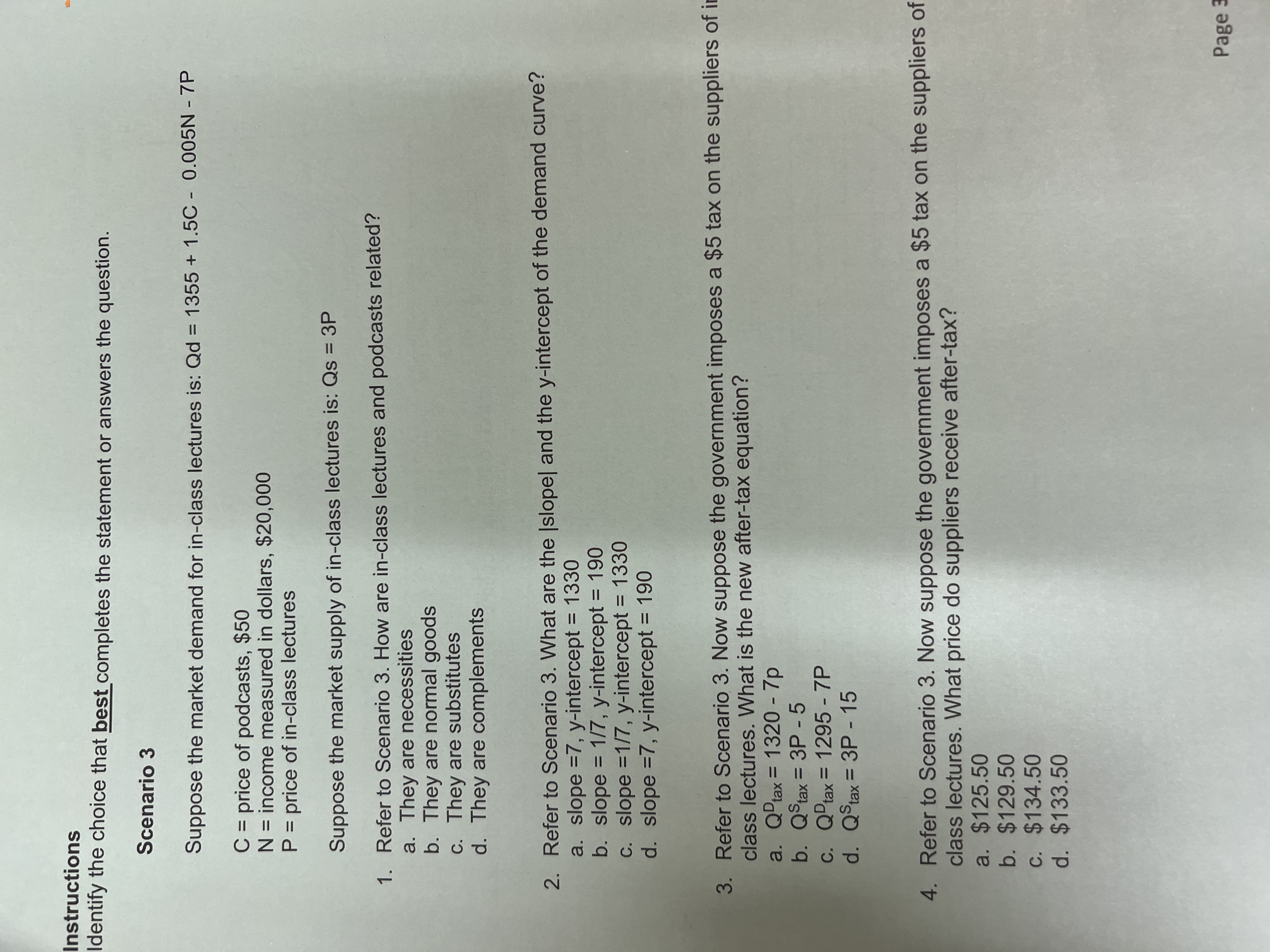 Instructions dentify the choice that best completes the statement or answers