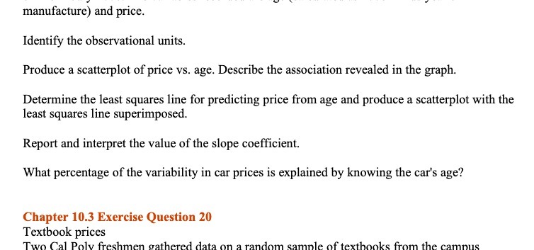 price vs. age. Describe the association revealed in the graph. Determine the