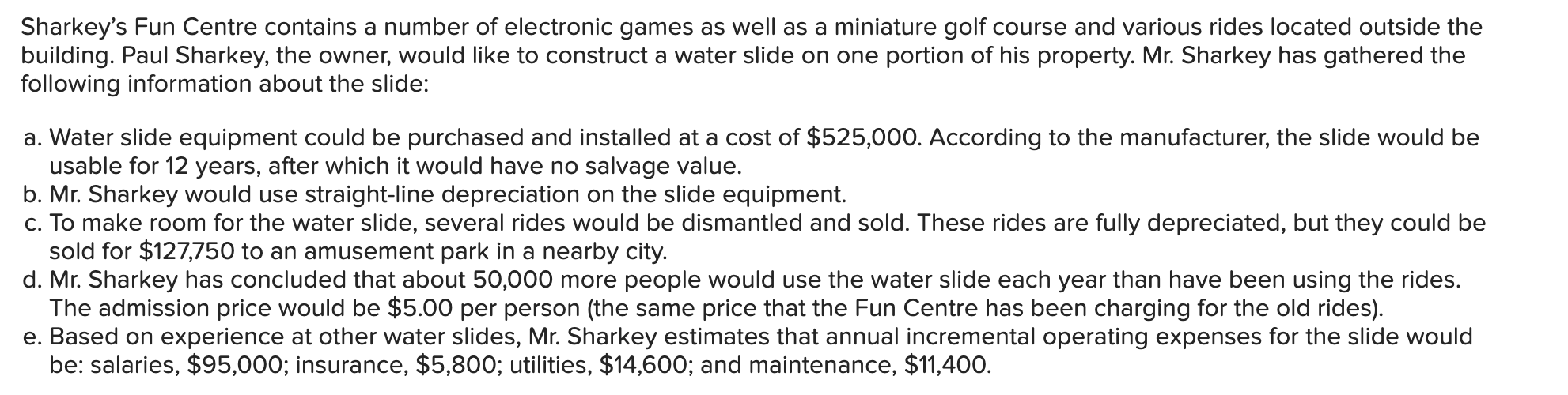 rides located outside the building. Paul Sharkey, the owner, would like to