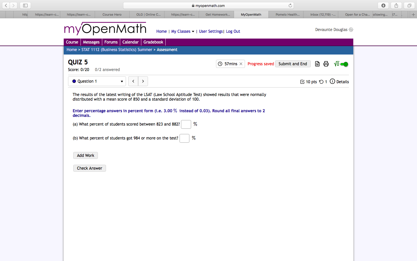 | Online C. https://learn-C... Get Homework. MyOpenMath Pomelo Health... Inbox (12,119) -..