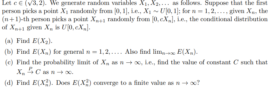 solve the question below Let ce (V3, 2). We generate random variables