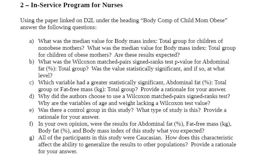  2 In-Service Program for Nurses Using the paper linked on D2L