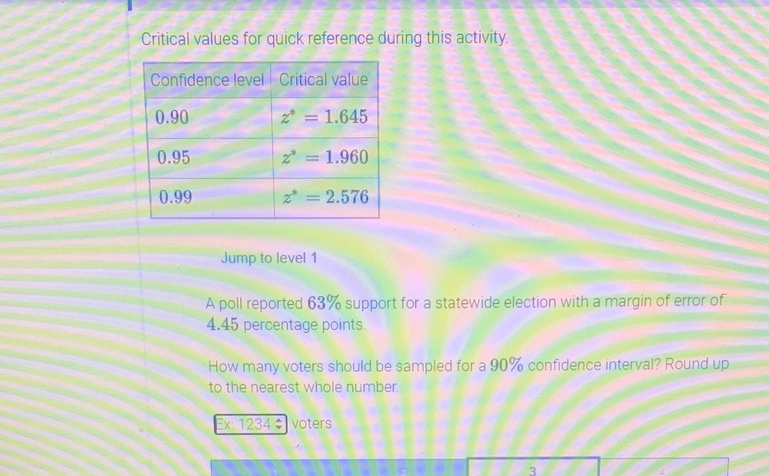  Critical values for quick reference during this activity Confidence level |Critical