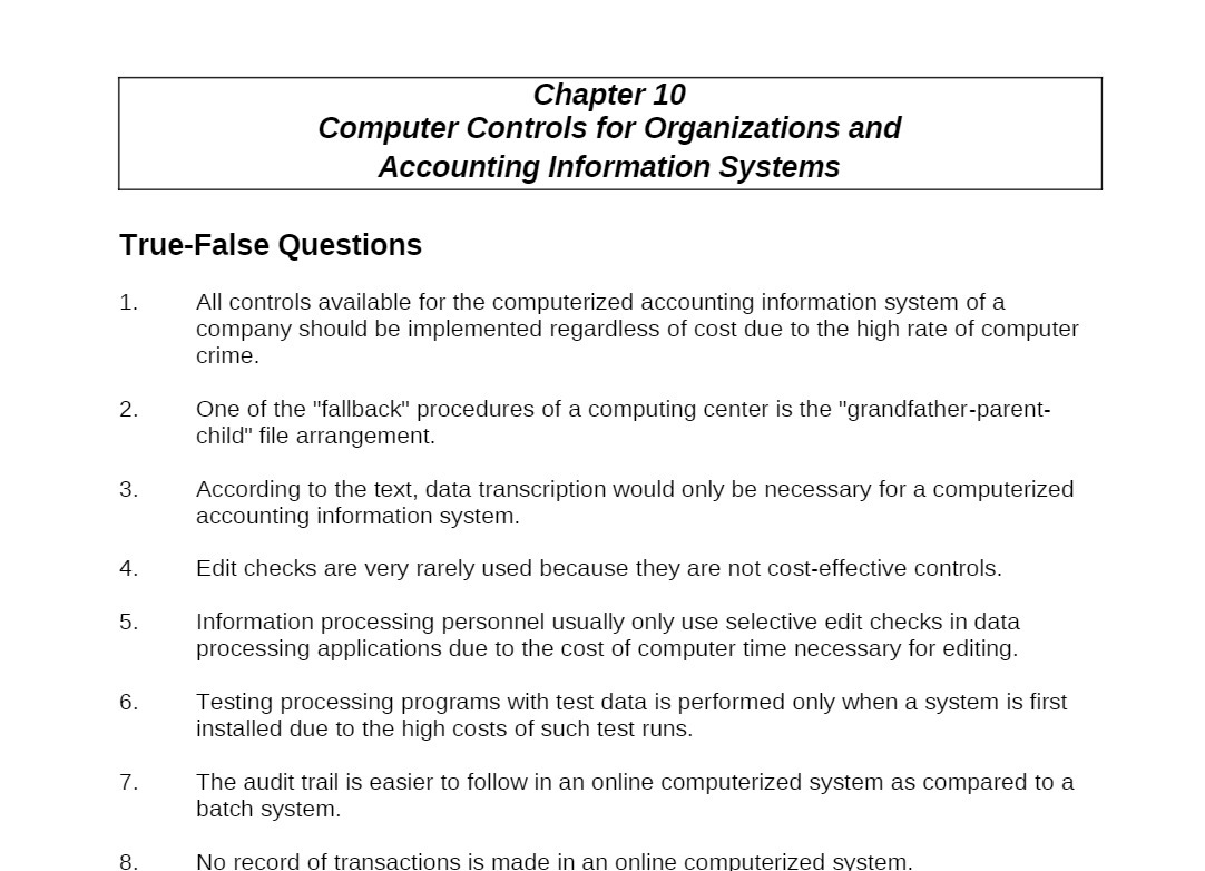 Questions 1. All controls available for the computerized accounting information system of