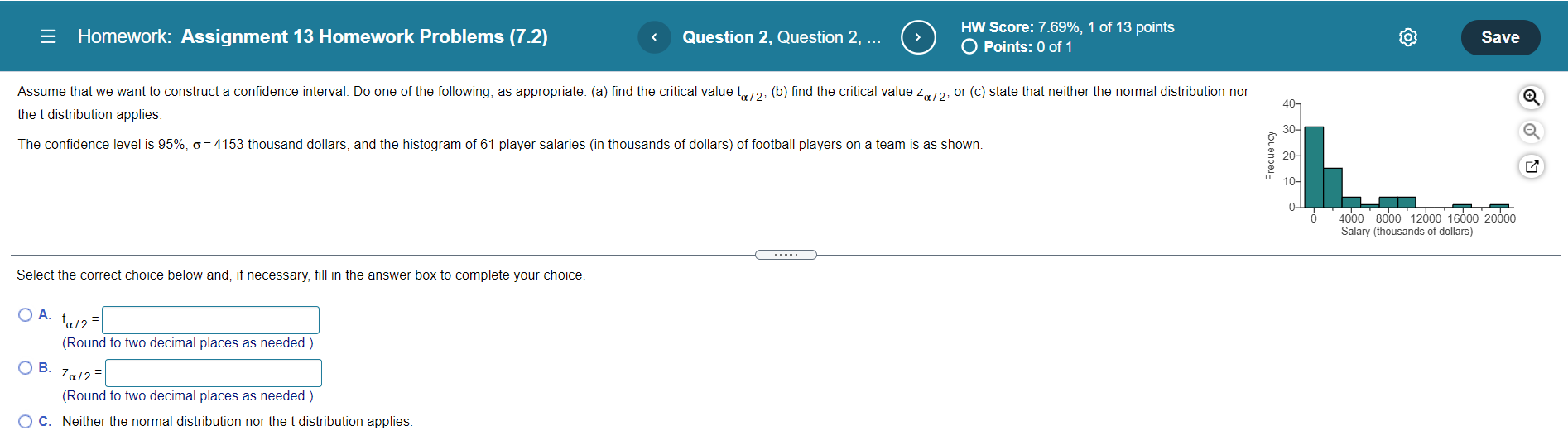 (7.2) Question 2, Question 2, ... HW Score: 7.69%, 1 of 13