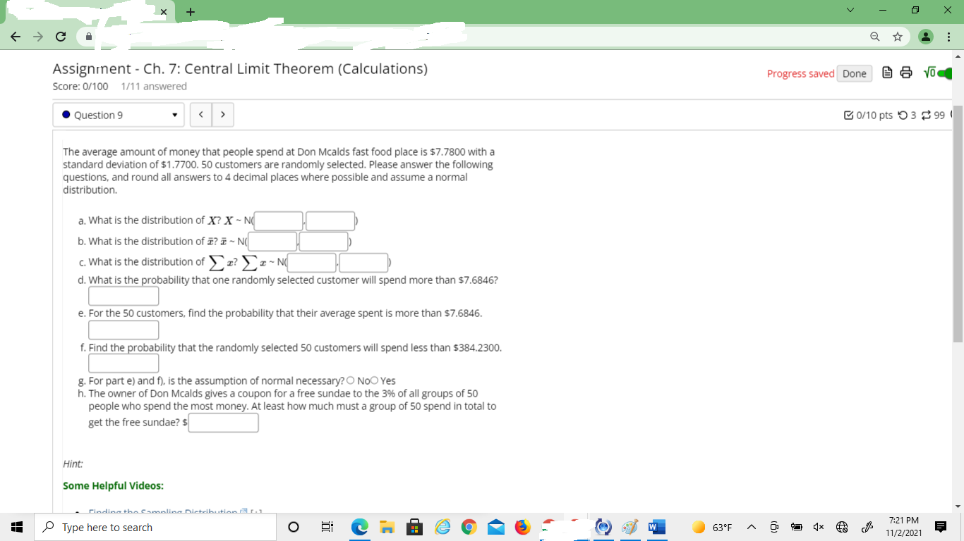 Theorem (Calculations) Progress saved Done Score: 0/100 1/11 answered . Question 9