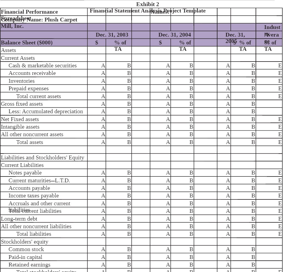 Exhibit 2 Financial Performance Financial Statement Analysis Project Template SpinparleName: Plush
