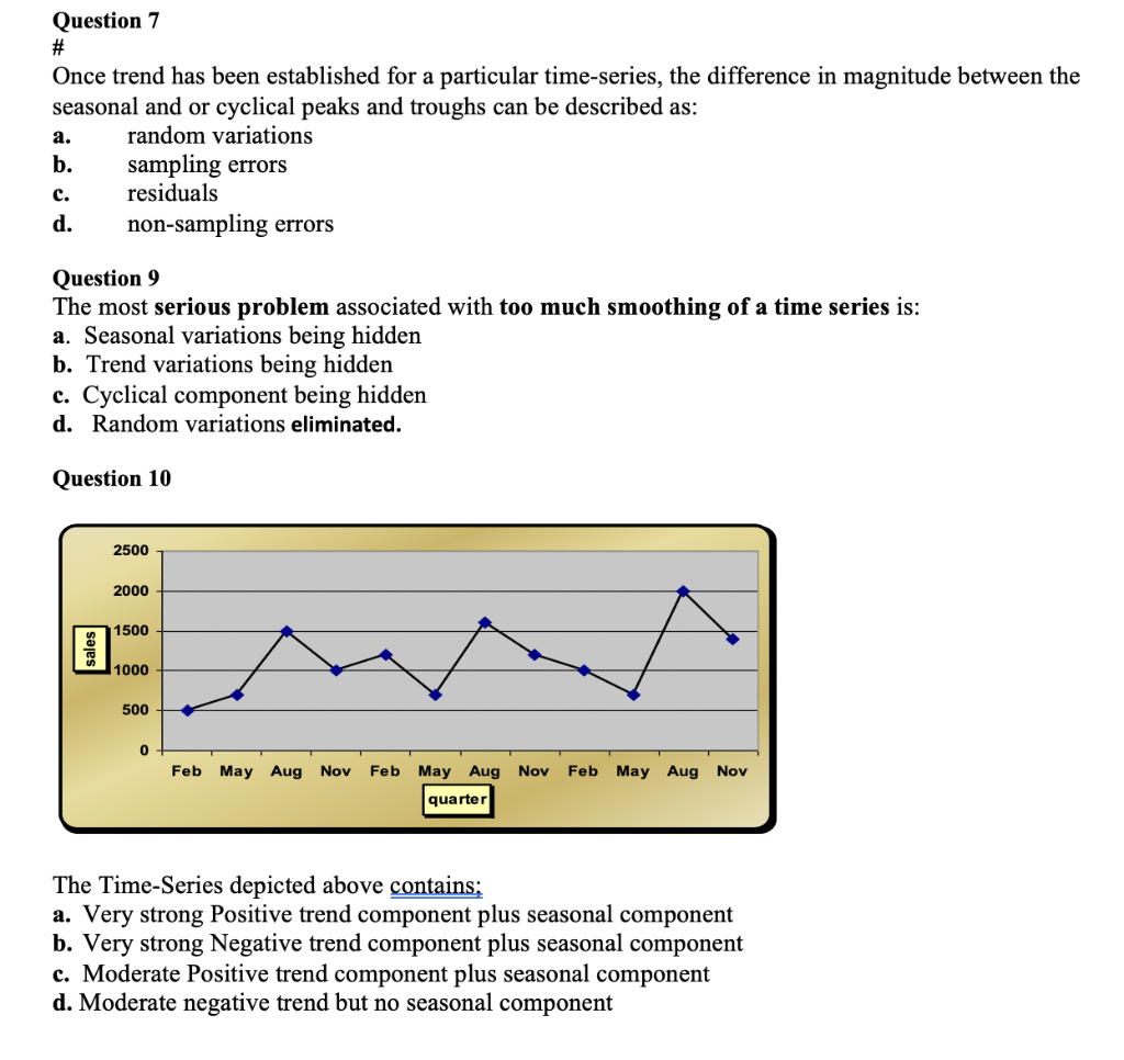 Question 7 # Once trend has been established for a particular