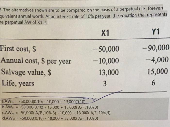 -The alternatives shown are to be compared on the basis of