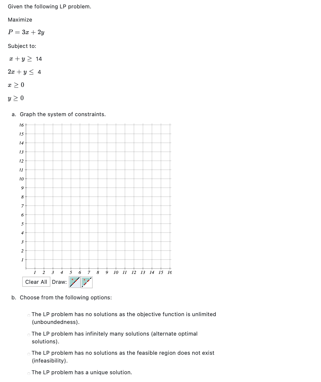 Need help solving this issue. Please answer. Given the following LP problem.
