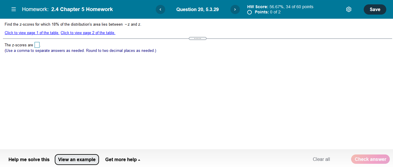  Homework: 2.4 Chapter 5 Homework Question 20, 5.3.29 HW Score: 56.67%,