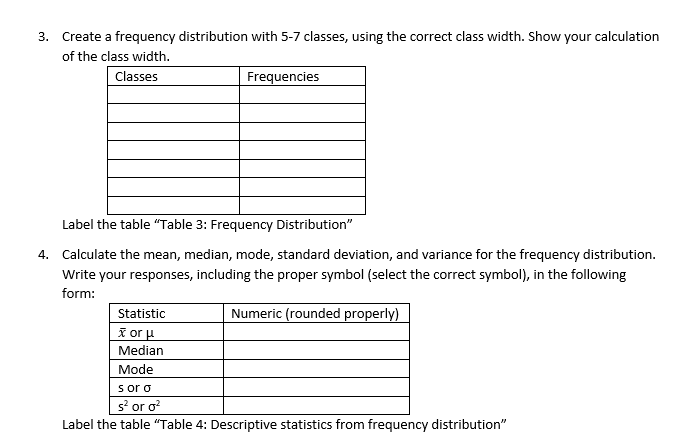  Use this data \f3. Create a frequency distribution with 5? classes,