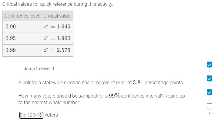 How many voters? Critical values for quick reference during this activity. Confidence