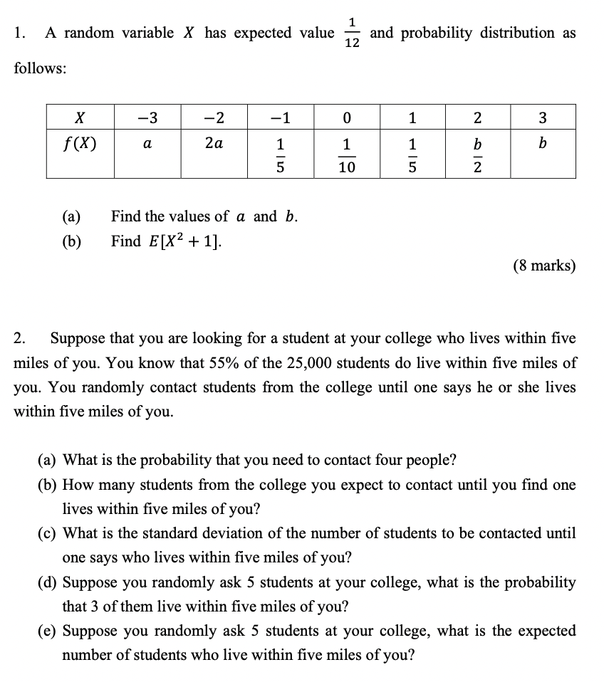  1. A random variable X has expected value 72 and probability