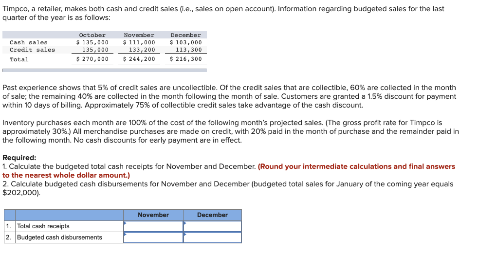 Help with this question. Thanks Timpco. a retailer. makes both cash and