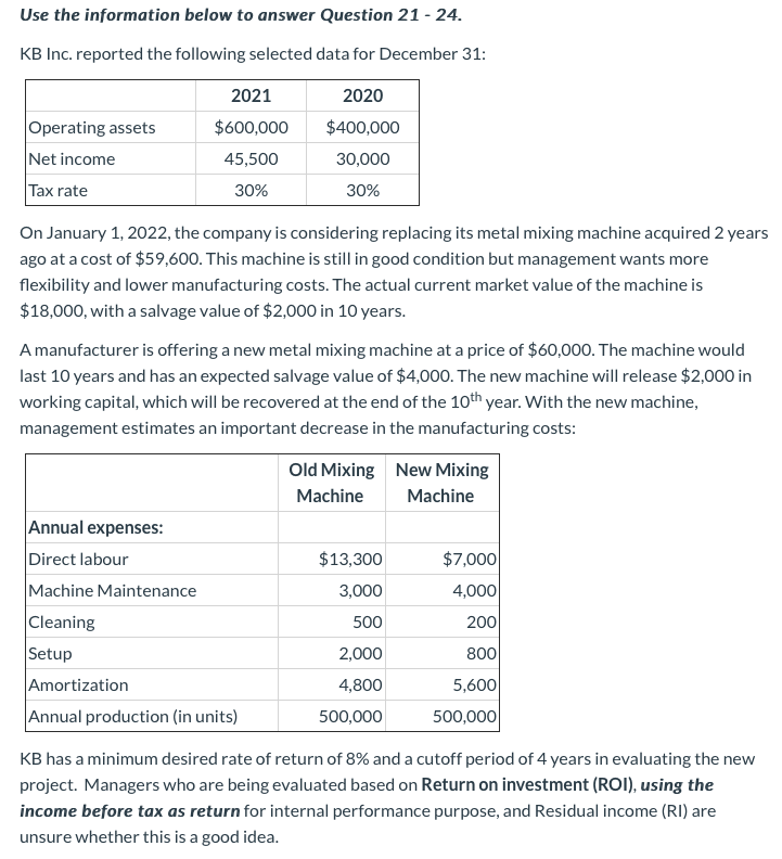 company is considering replacing its metal mixing machine acquired 2 years ago