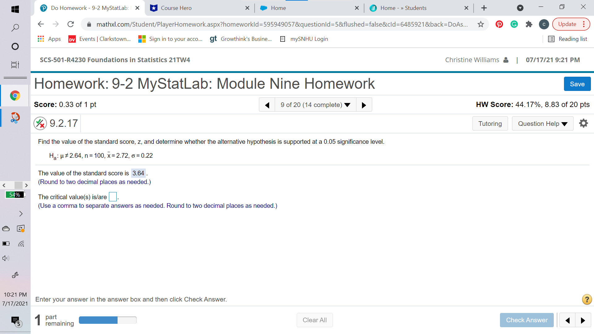  Do Homework - 9-2 MyStatLab: | X Course Hero X Home