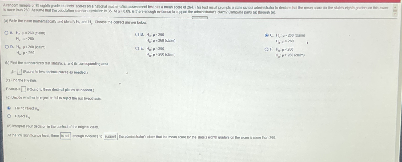 Please review my work time sensitive A random sample of 89 eighth
