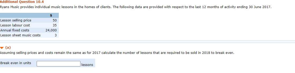 can you help with below question. break even in units Additional Question