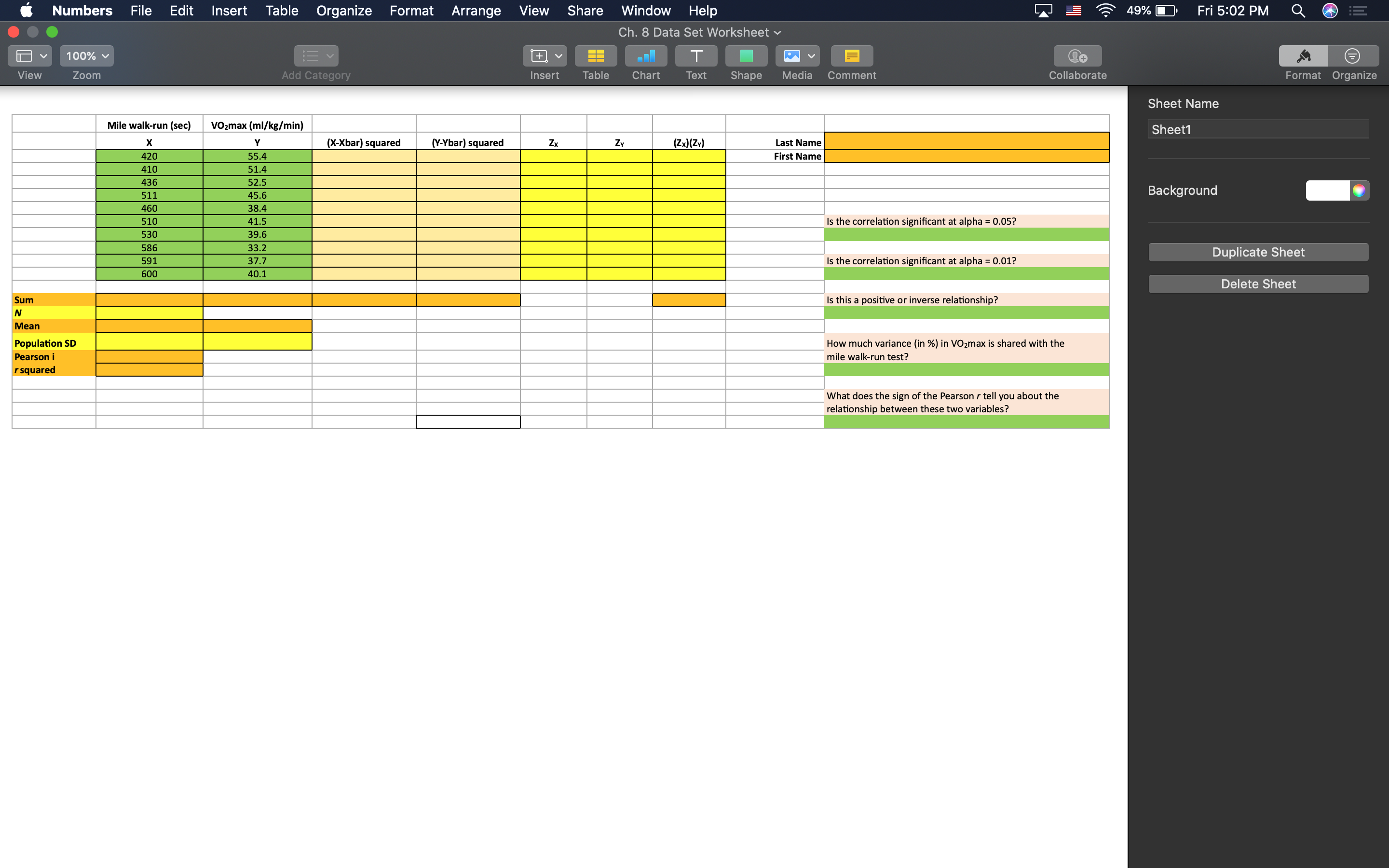  Numbers File Edit Insert Table Organize Format Arrange View Share Window